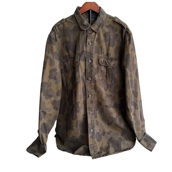 Lucky Brand Cotton Rip Stop Camo Button Down Shirt - Picture 1 of 6